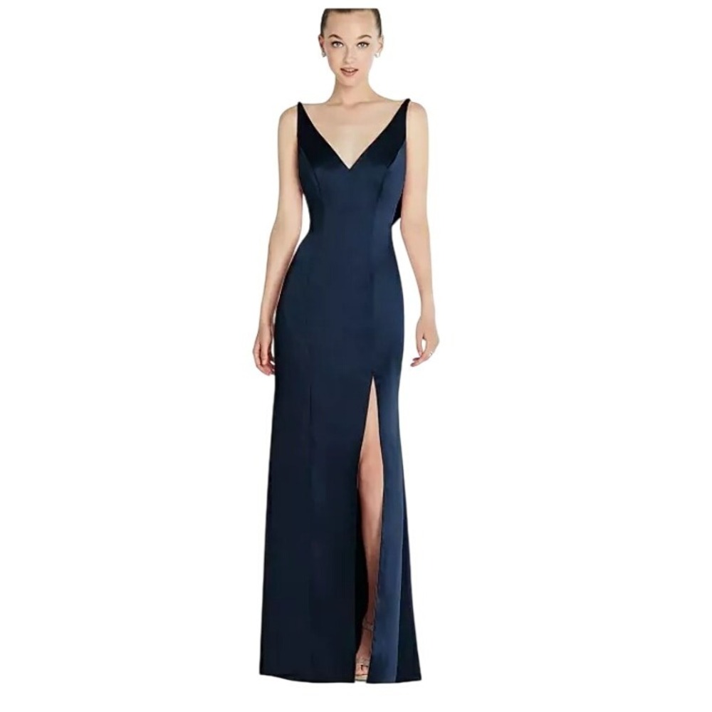 NWT After Six Draped Cowl-Back Princess Line Dress 12 Front Slit  Midnight Navy